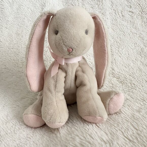 Carrots Bunnies By The Bay Little Loops Bunny Rabbit 6” Tan Pink Ribbon Plush - Picture 1 of 6